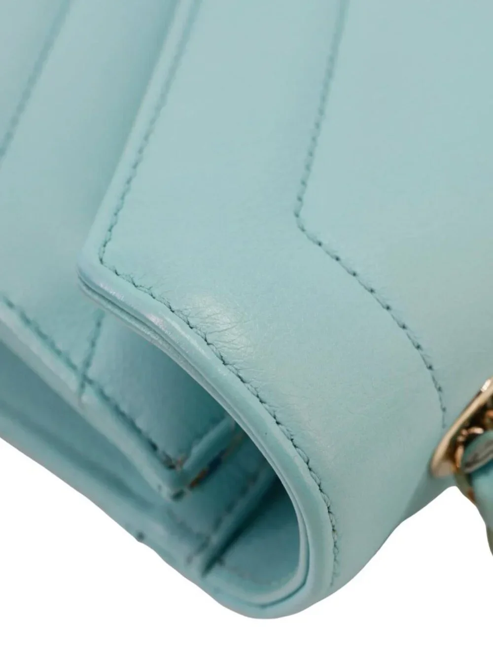 Chanel  Envelope Flap Calfskin Chevron Leather Crossbody Bag Turquoise